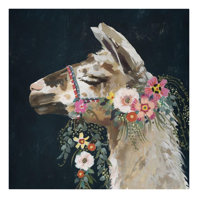 Canvas schilderijen Lama With Floral Decoration II