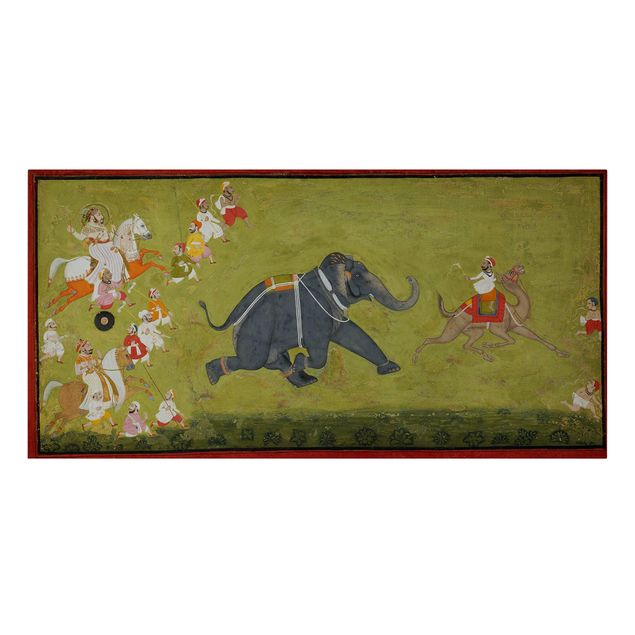 Canvas schilderijen Maharaja Jagat Singh Pursues A Fleeing Elephant