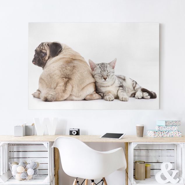 Canvas schilderijen Puggy And Kitten