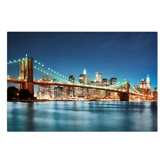 Canvas schilderijen Nighttime Manhattan Bridge