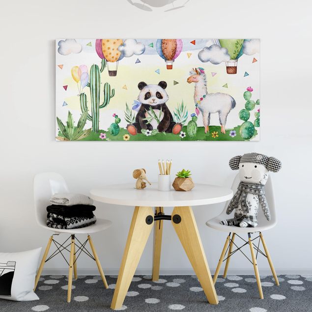 Canvas schilderijen Panda And Lama Watercolour