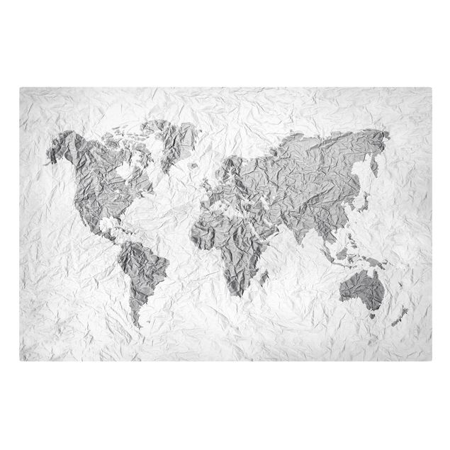Canvas schilderijen Paper World Map White Grey