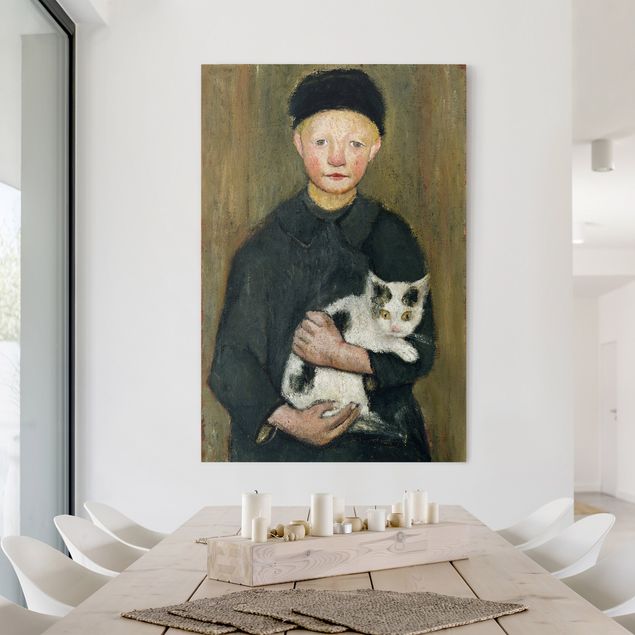 Canvas schilderijen Paula Modersohn-Becker - Boy with Cat
