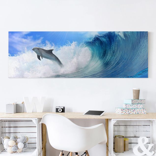 Canvas schilderijen Playing Dolphins
