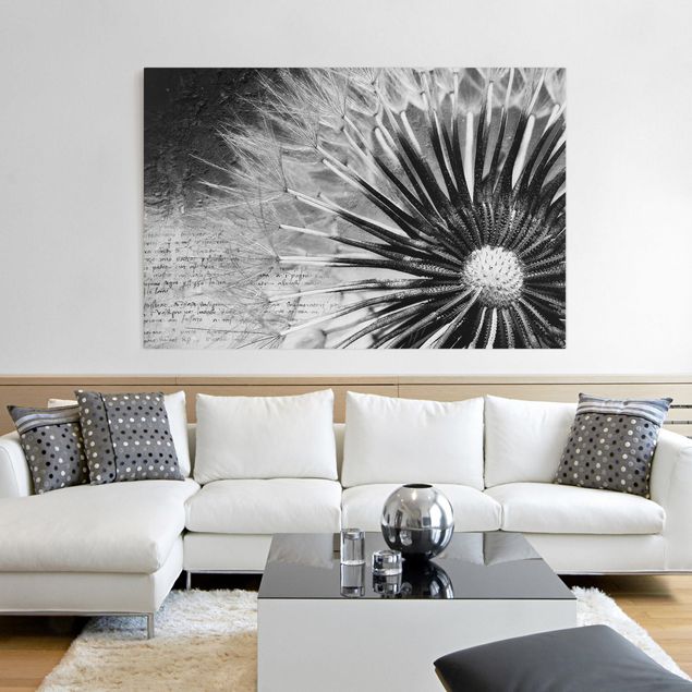 Canvas schilderijen Dandelion Black & White
