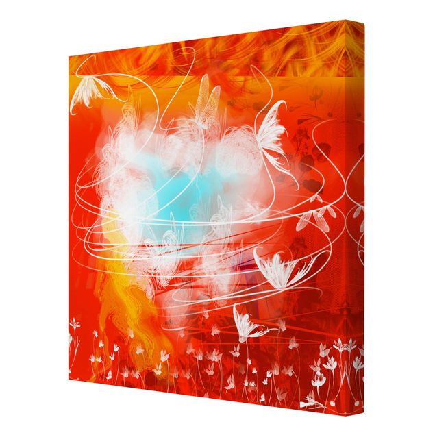 Canvas schilderijen Red Grunge With Butterflies