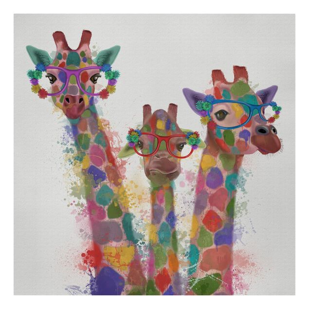 Canvas schilderijen Rainbow Splash Giraffe Trio