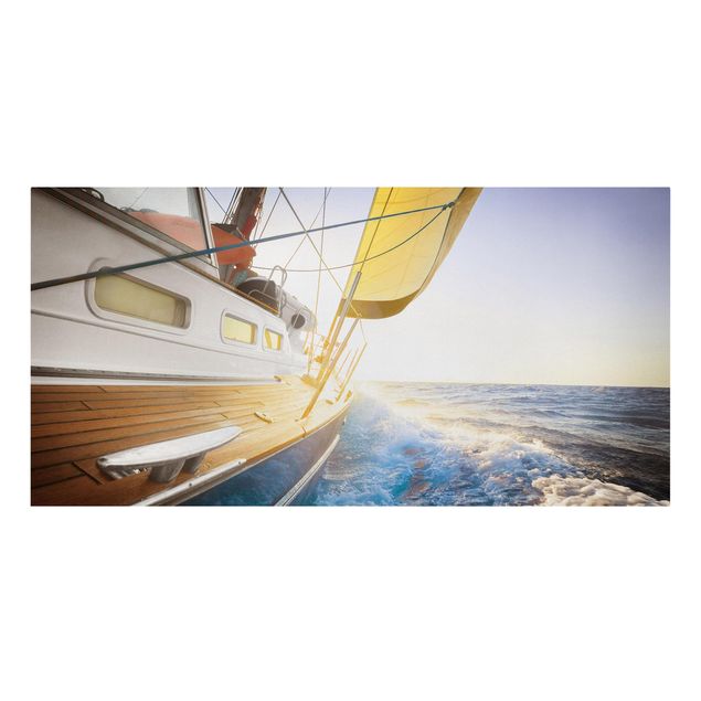 Canvas schilderijen Sailboat On Blue Ocean In Sunshine