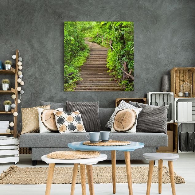 Canvas schilderijen Stairs In The Woods