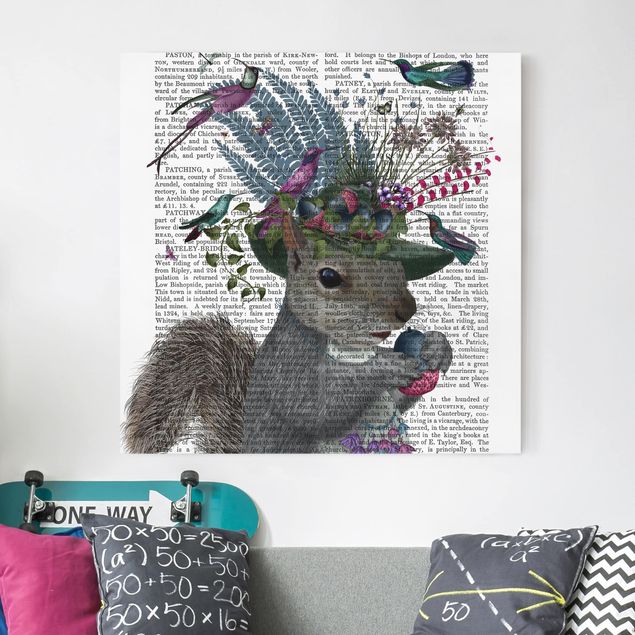 Canvas schilderijen Fowler - Squirrel With Acorns
