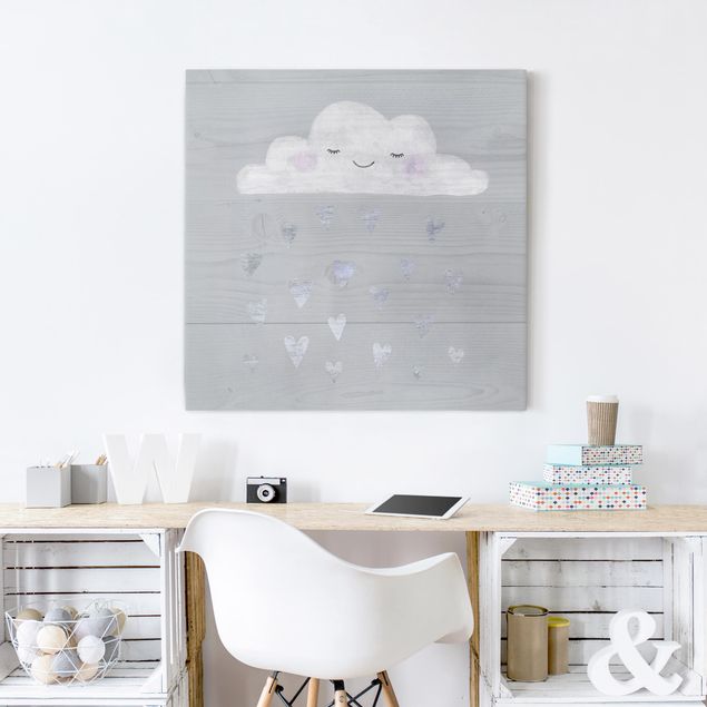 Canvas schilderijen Cloud With Silver Hearts