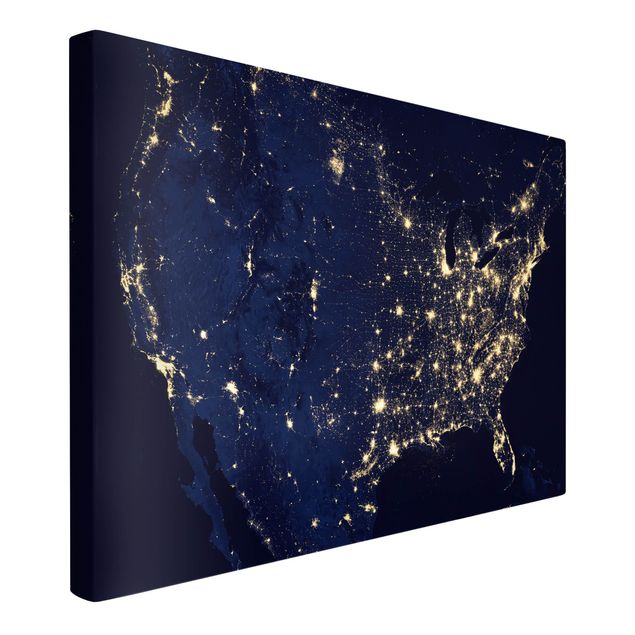 Canvas schilderijen NASA Picture USA From Space By Night