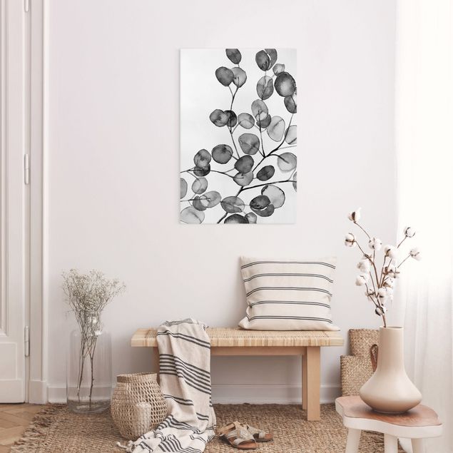 Canvas schilderijen Black And White Eucalyptus Twig Watercolour