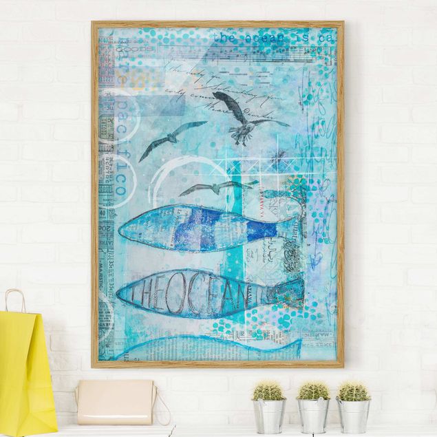Ingelijste posters Colourful Collage - Blue Fish