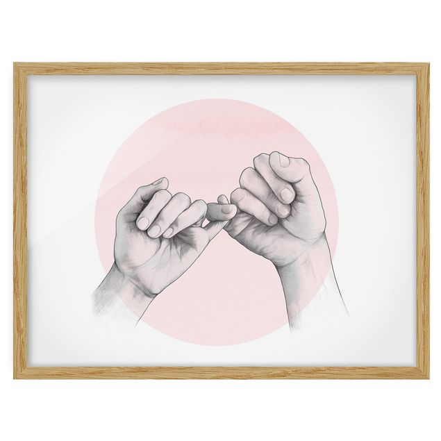 Ingelijste posters Illustration Hands Friendship Circle Pink White