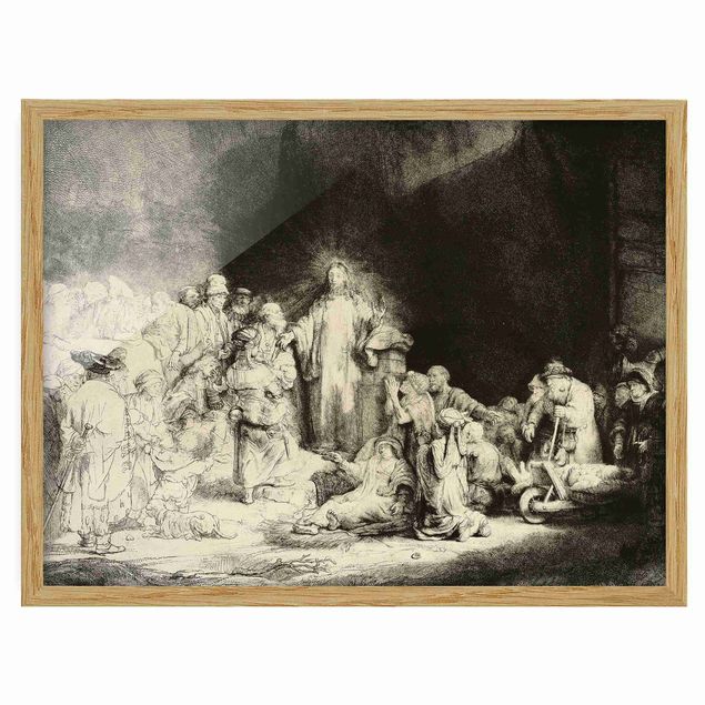 Ingelijste posters Rembrandt van Rijn - Christ healing the Sick. The Hundred Guilder