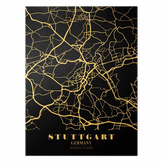 Canvas schilderijen - Goud Stuttgart City Map - Classic Black