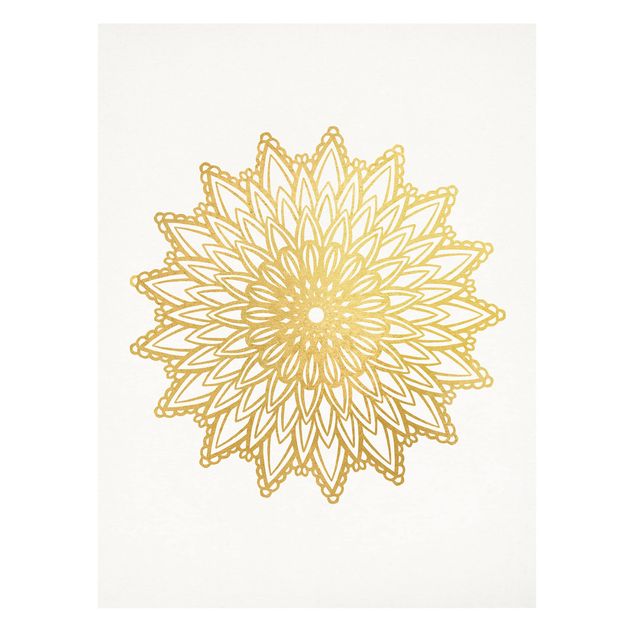 Canvas schilderijen Mandala Sun Illustration White Gold