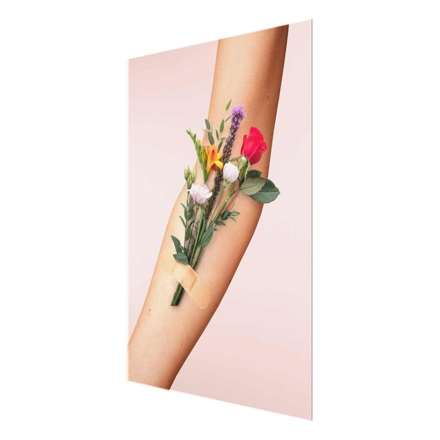 Glasschilderijen Arm With Flowers