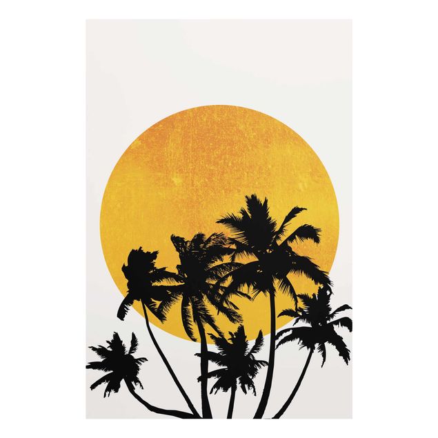 Glasschilderijen Palm Trees In Front Of Golden Sun