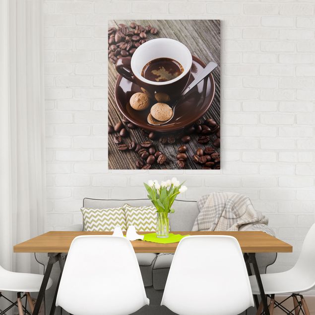 Canvas schilderijen Coffee Mugs With Coffee Beans