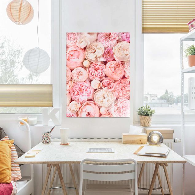 Glasschilderijen Roses Rosé Coral Shabby