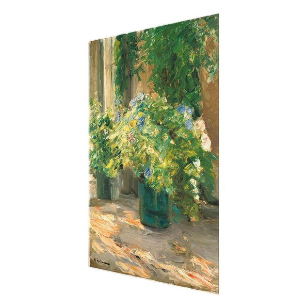 Glasschilderijen Max Liebermann - Flower Pots In Front Of The House