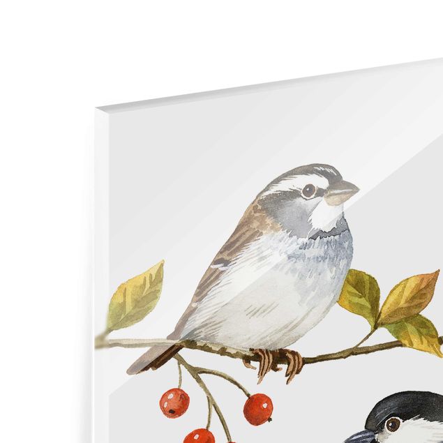 Glasschilderijen Birds And Berries - Tits