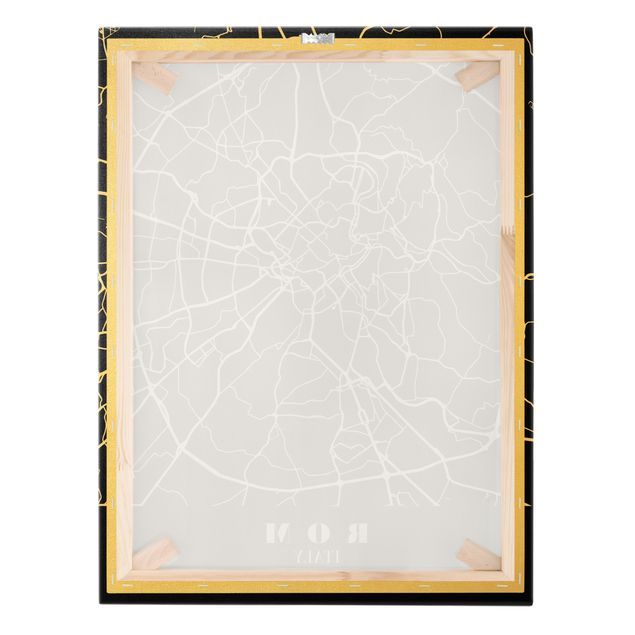 Canvas schilderijen - Goud Rome City Map - Classic Black