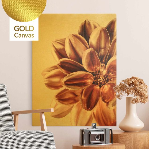 Canvas schilderijen - Goud Dahlia In Copper Gold
