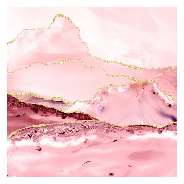 Fotobehang Abstract Mountains Pink With Golden Lines