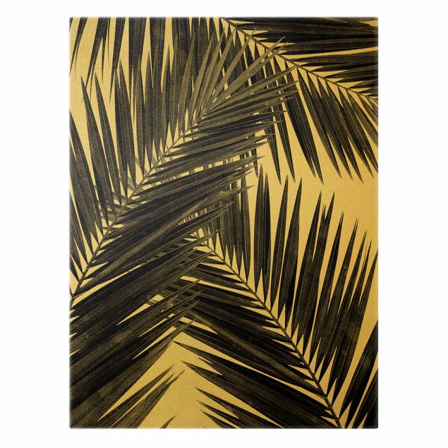Canvas schilderijen - Goud View Through Palm Leaves Black And White