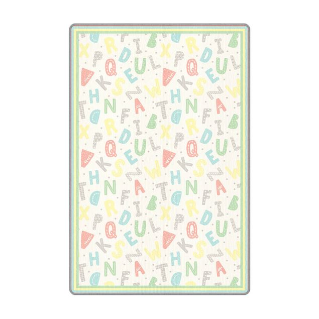 Vloerkleed - Alphabet In Pastel Colours With Frame