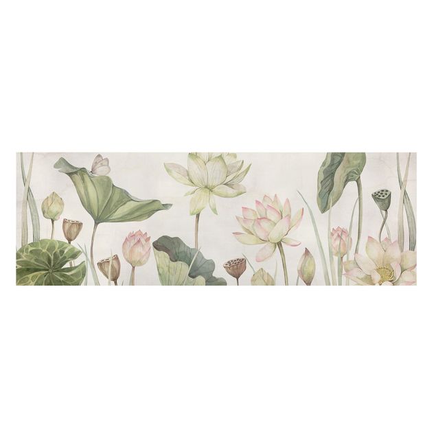 Canvas schilderijen - Graceful water lilies and gentle leaves
