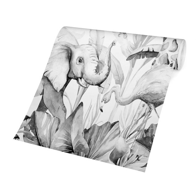 Fotobehang Watercolour Africa Animals Black And White