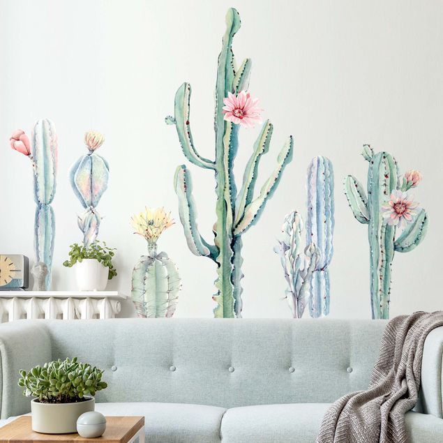 Muurstickers natuur Watercolor Cactus Blossom Set XXL