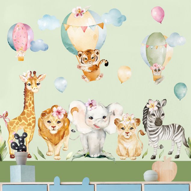 Muurstickers bosdieren Watercolour Safari Balloon Animal Set