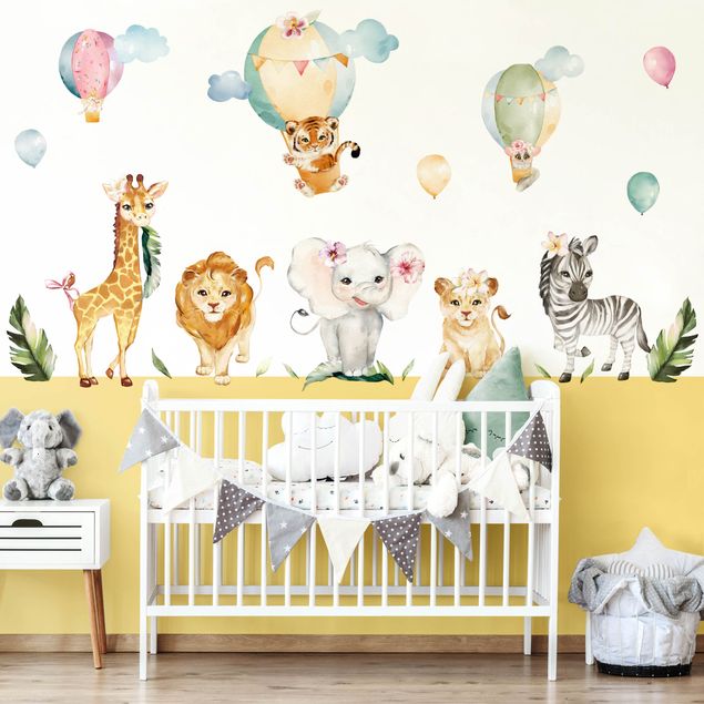 Muurstickers leeuw Watercolour Safari Balloon Animal Set
