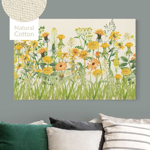 Natuurlijk canvas schilderijen Watercolour Flower Meadow In Gelb