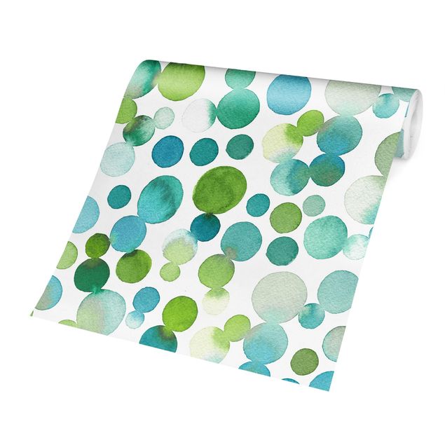 Patroonbehang Watercolour Dots Confetti In Bluish Green