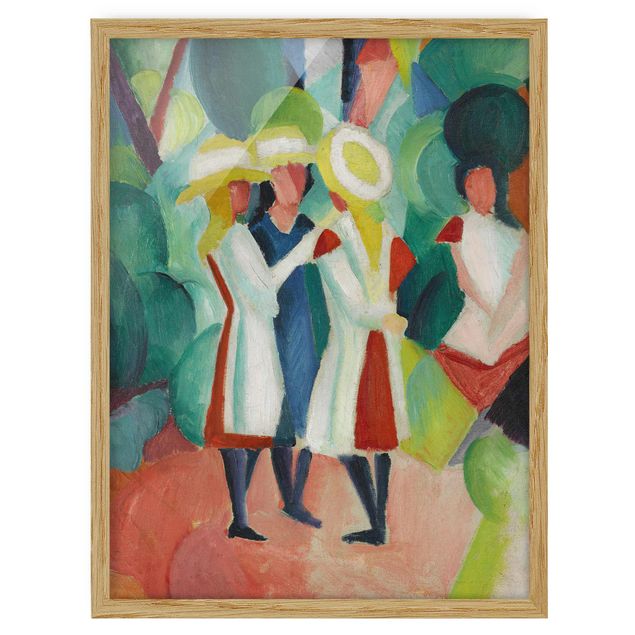 Ingelijste posters August Macke - Three Girls in yellow Straw Hats