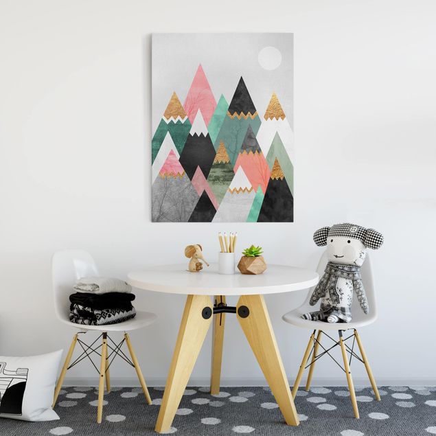 Canvas schilderijen Triangular Mountains With Gold Tips
