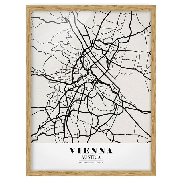 Ingelijste posters Vienna City Map - Classic