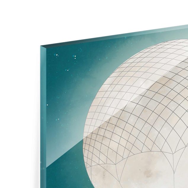 Glasschilderijen Illustration Rabbits Moon As Hot-Air Balloon Starry Sky