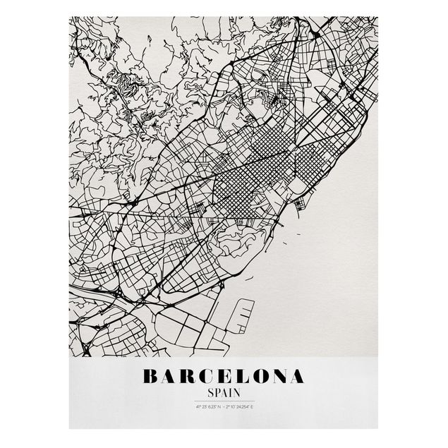 Canvas schilderijen Barcelona City Map - Classic