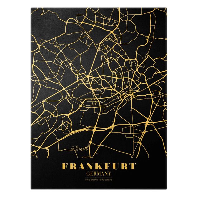 Canvas schilderijen - Goud Frankfurt City City Map - Classic Black