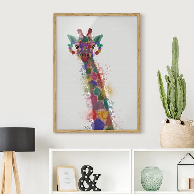 Ingelijste posters Rainbow Splash Giraffe