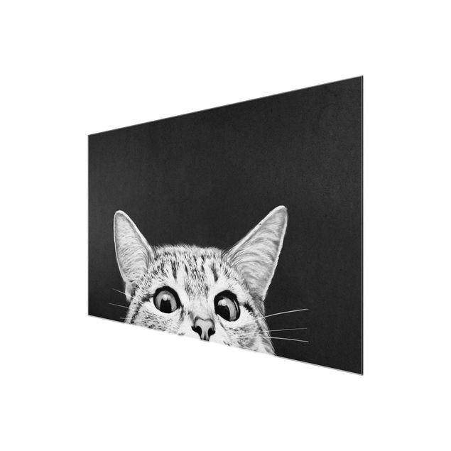 Glasschilderijen Illustration Cat Black And White Drawing