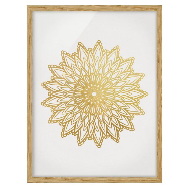 Ingelijste posters Mandala Sun Illustration White Gold