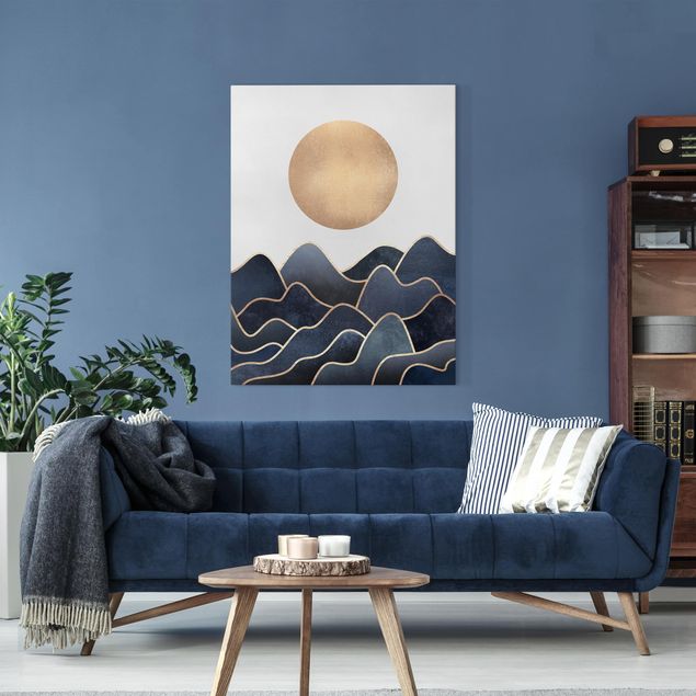 Canvas schilderijen Golden Sun Blue Waves